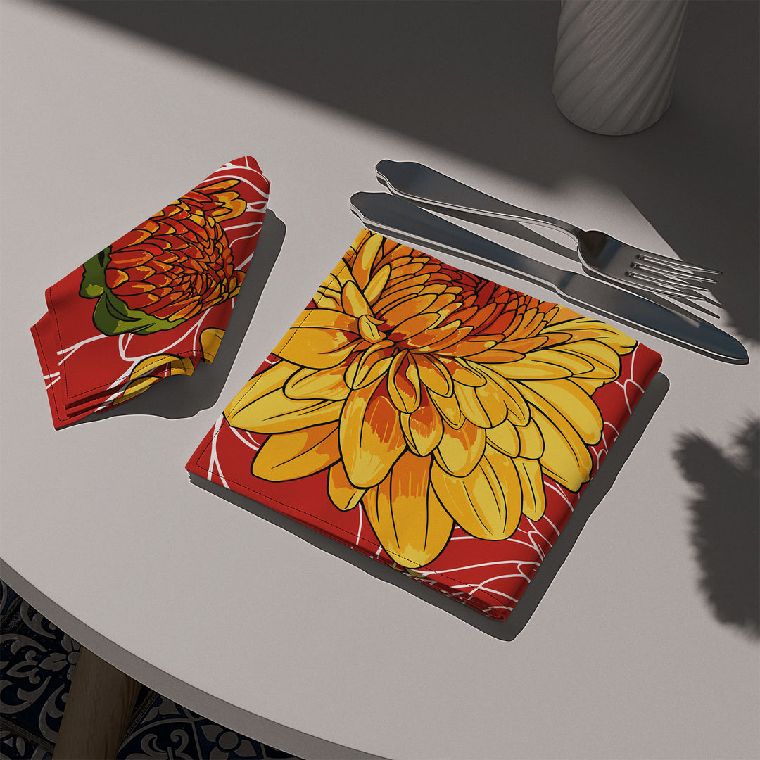Yellow Chrysanthemum Cotton Twill Napkin — November Birth Month Flower