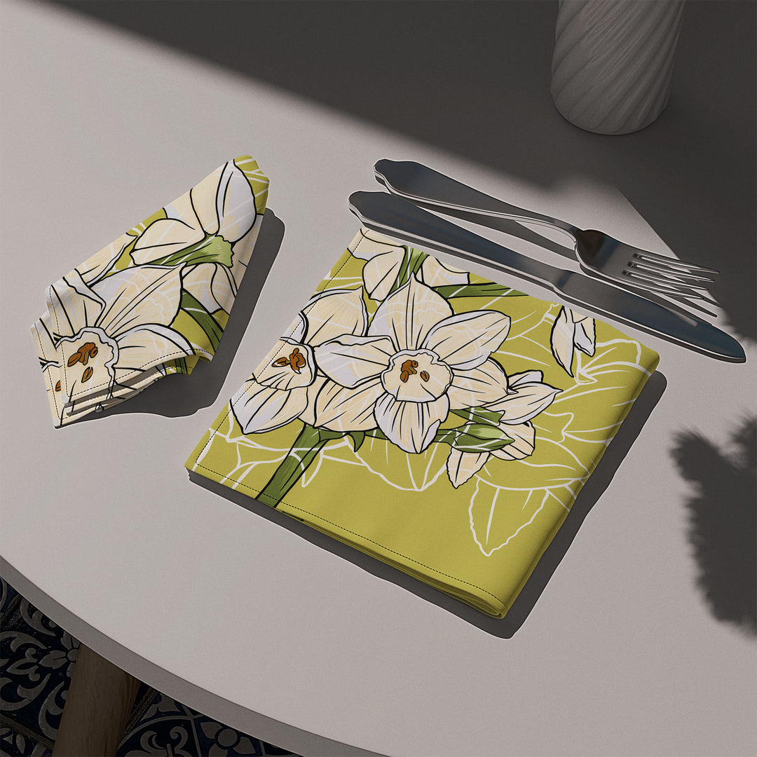 Paperwhite Cotton Twill Napkin — December Birth Month Flower
