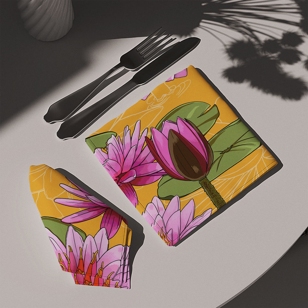 Water Lily Cotton Twill Napkin — July Birth Month Flower