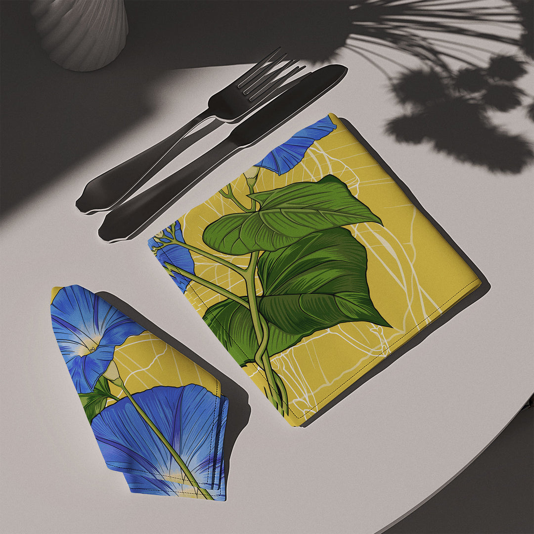 Blue Morning Glory Cotton Twill Napkin — September Birth Month Flower