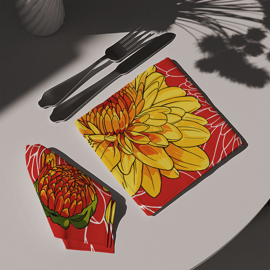 Yellow Chrysanthemum Cotton Twill Napkin — November Birth Month Flower