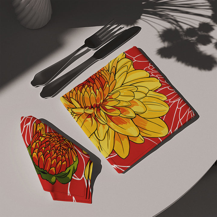 Yellow Chrysanthemum Cotton Twill Napkin — November Birth Month Flower
