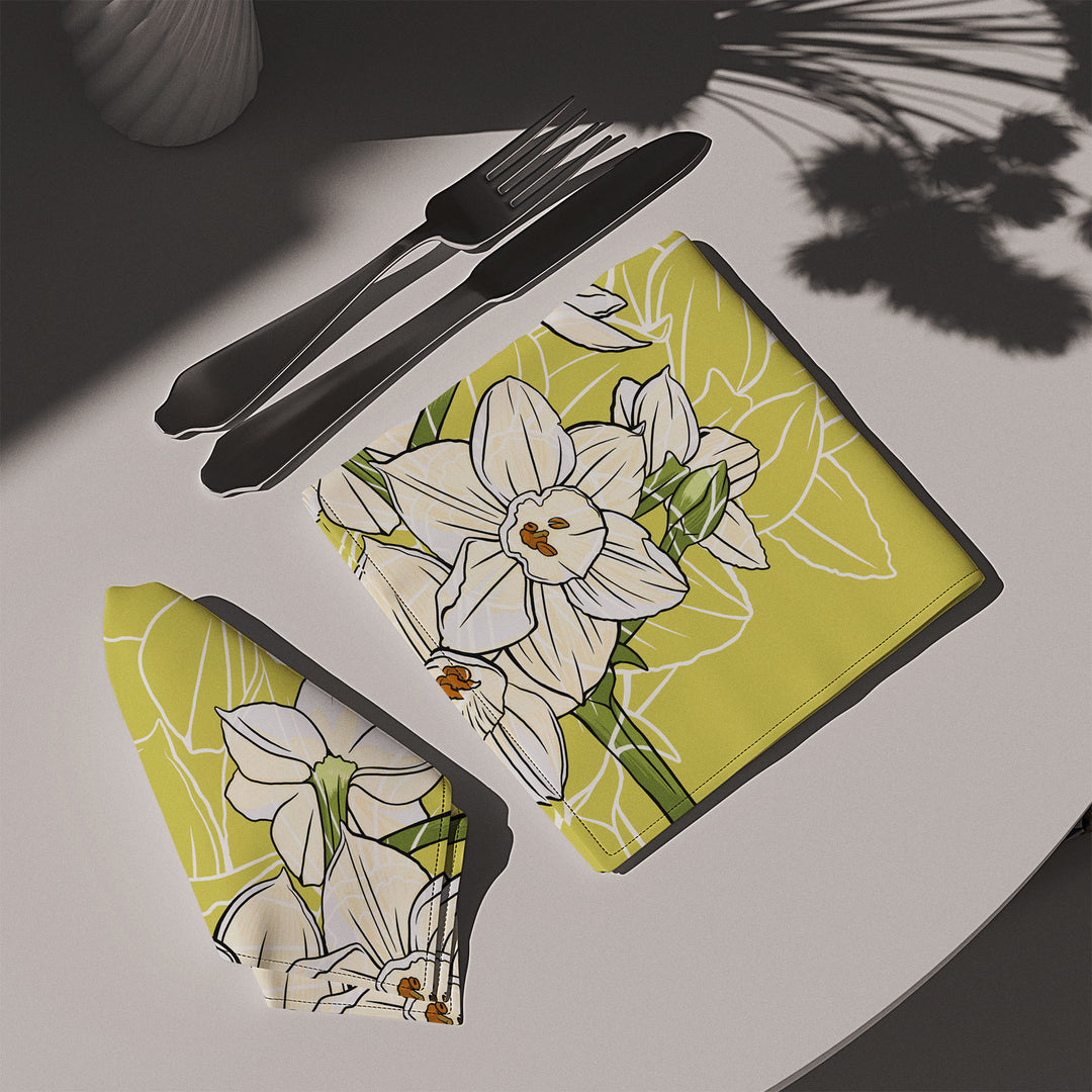 Paperwhite Cotton Twill Napkin — December Birth Month Flower