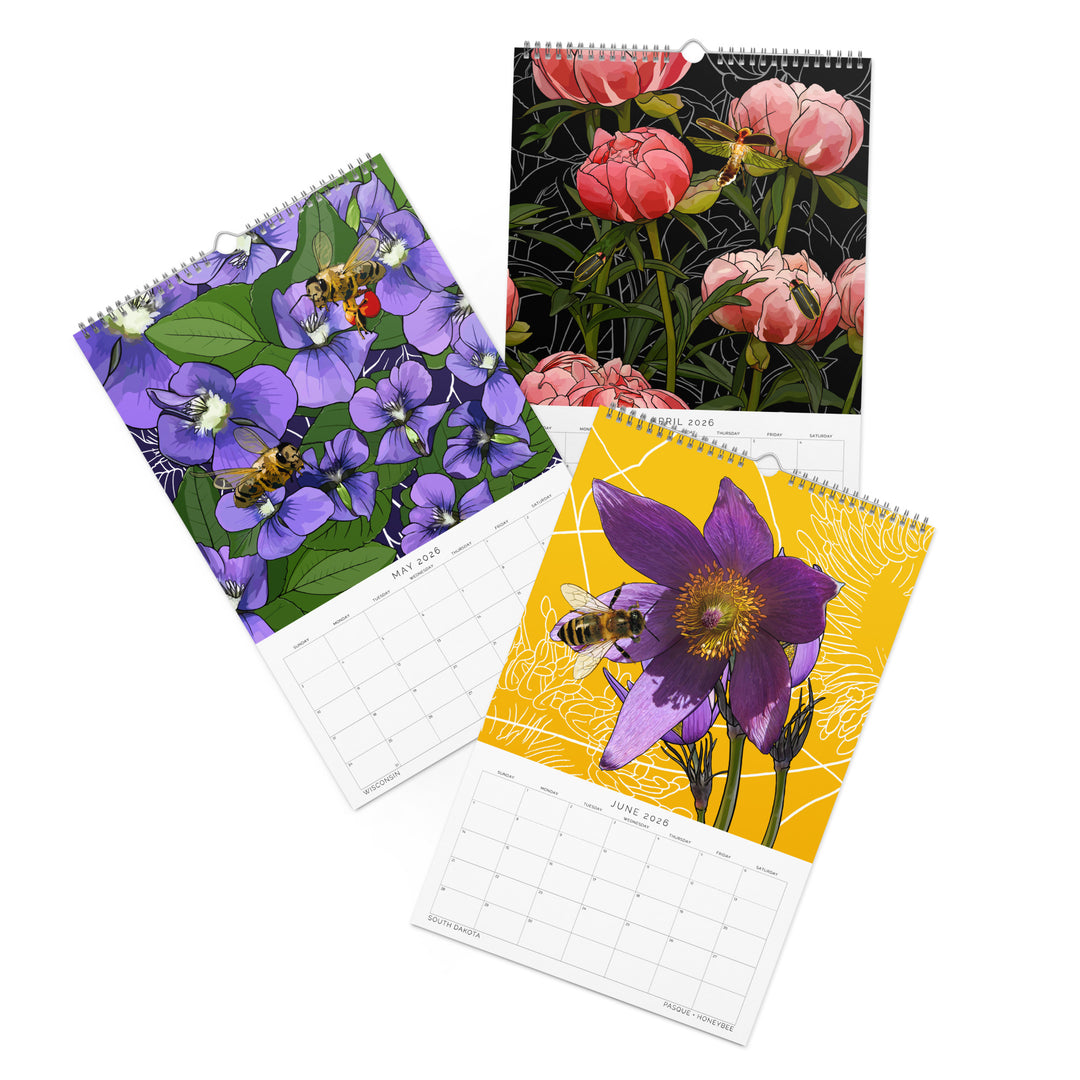2026 State Flowers + Insects Wall Calendar – Midwestern States