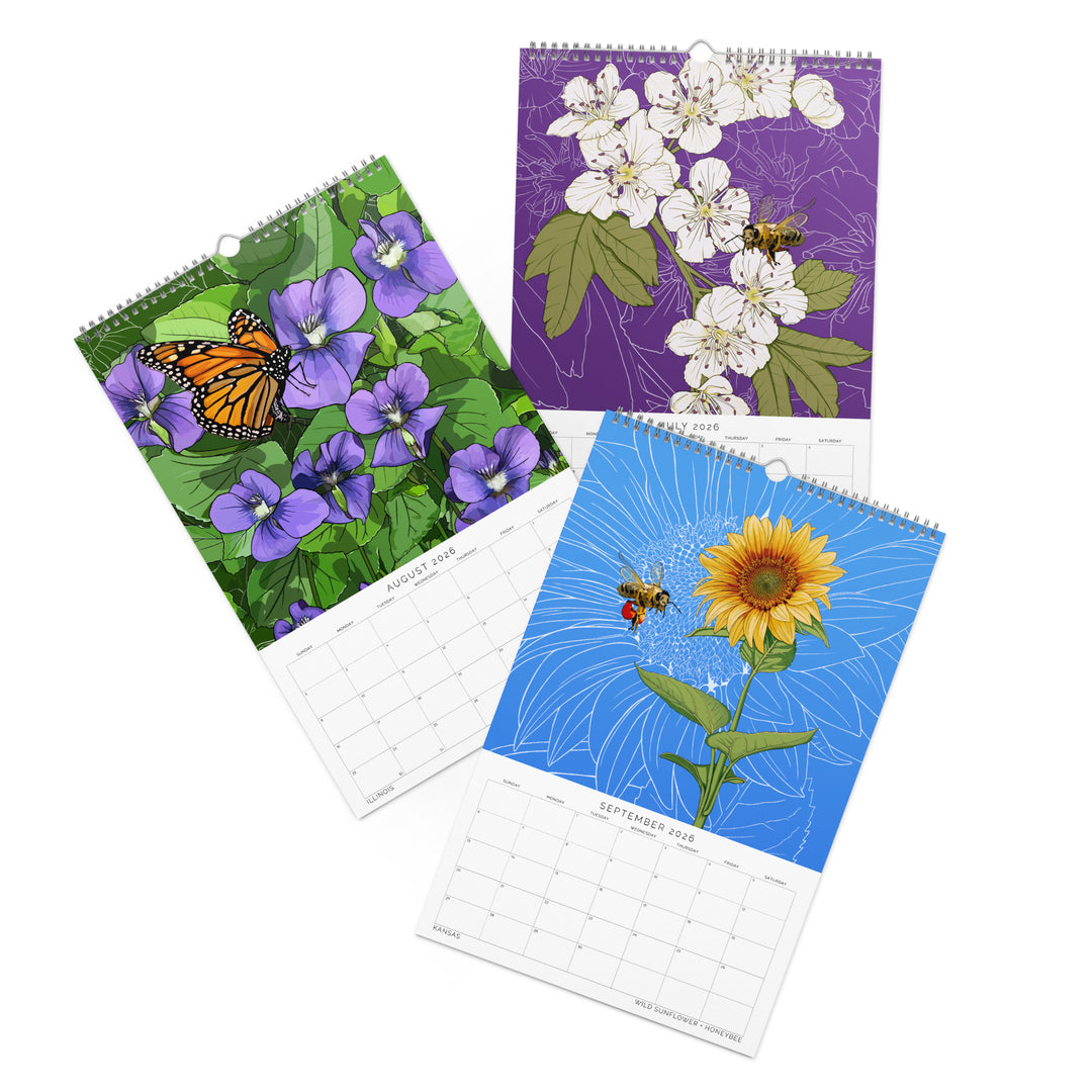 2026 State Flowers + Insects Wall Calendar – Midwestern States