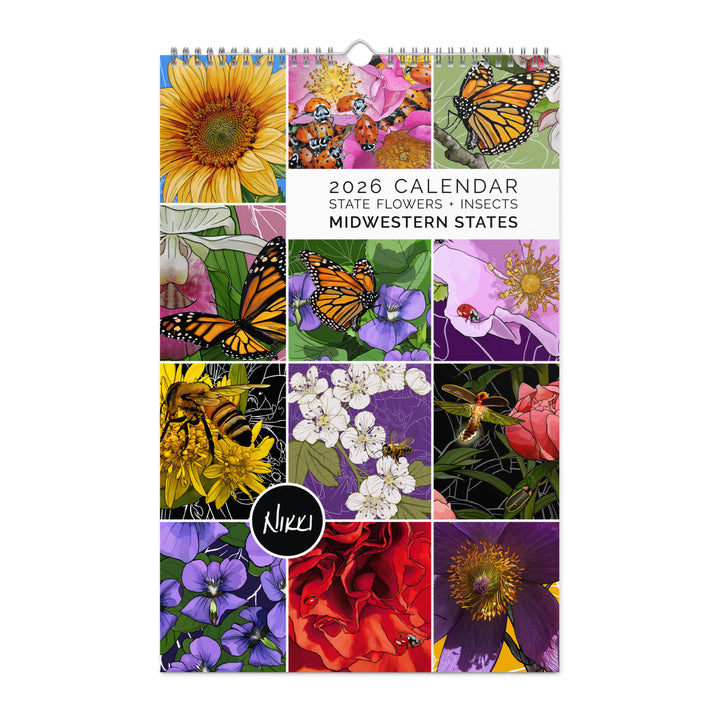 2026 State Flowers + Insects Wall Calendar – Midwestern States