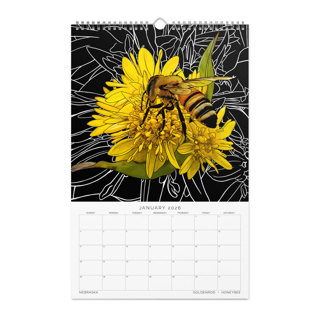 2026 State Flowers + Insects Wall Calendar – Midwestern States