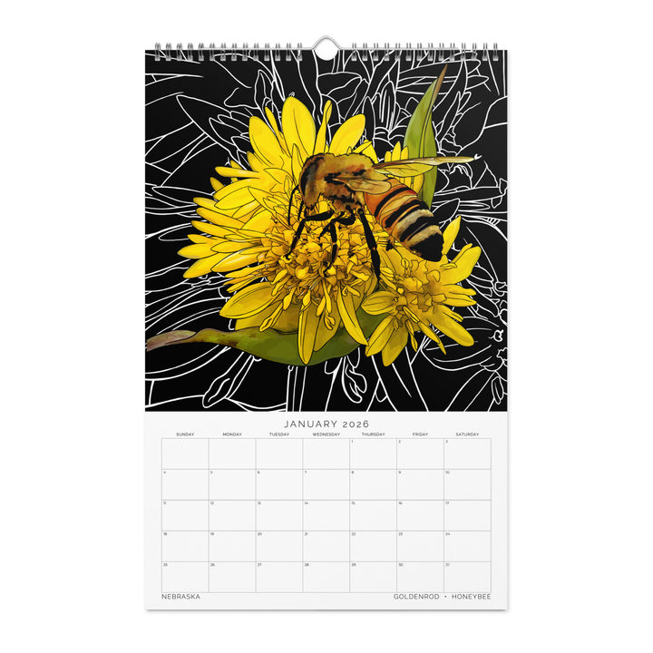 2026 State Flowers + Insects Wall Calendar – Midwestern States