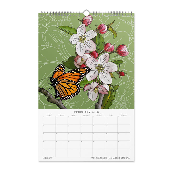 2026 State Flowers + Insects Wall Calendar – Midwestern States