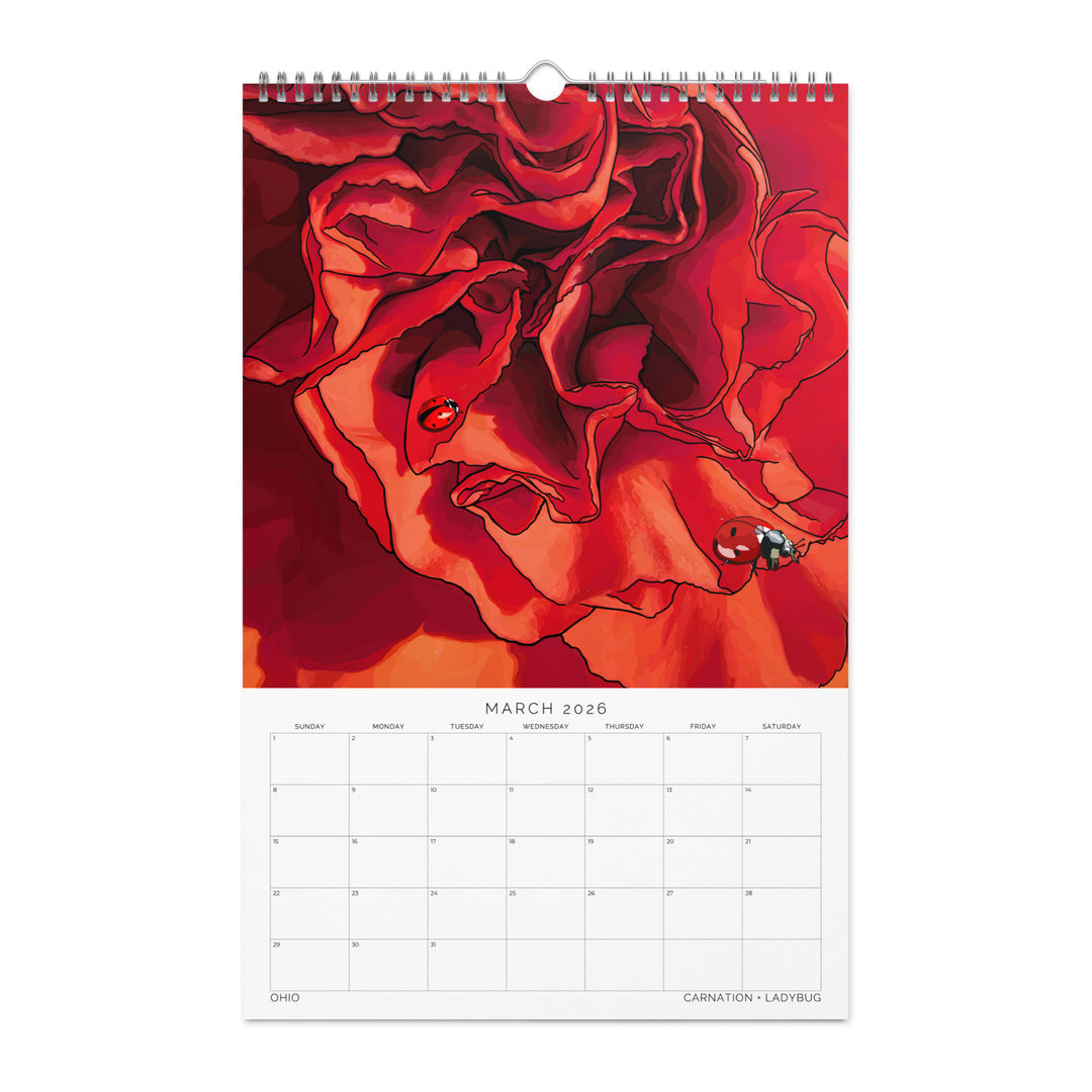 2026 State Flowers + Insects Wall Calendar – Midwestern States