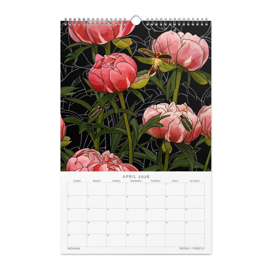 2026 State Flowers + Insects Wall Calendar – Midwestern States