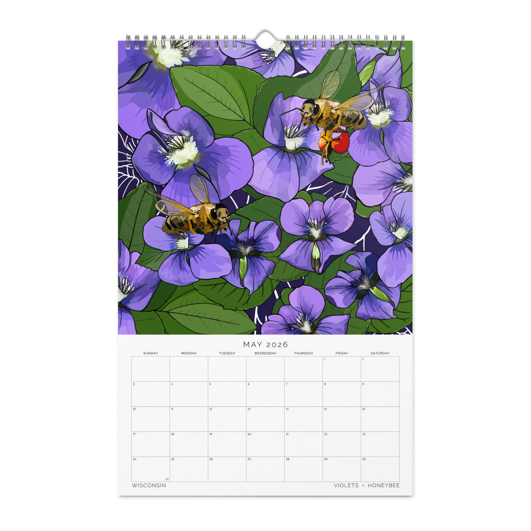 2026 State Flowers + Insects Wall Calendar – Midwestern States