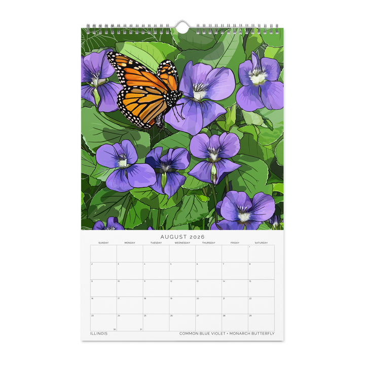 2026 State Flowers + Insects Wall Calendar – Midwestern States