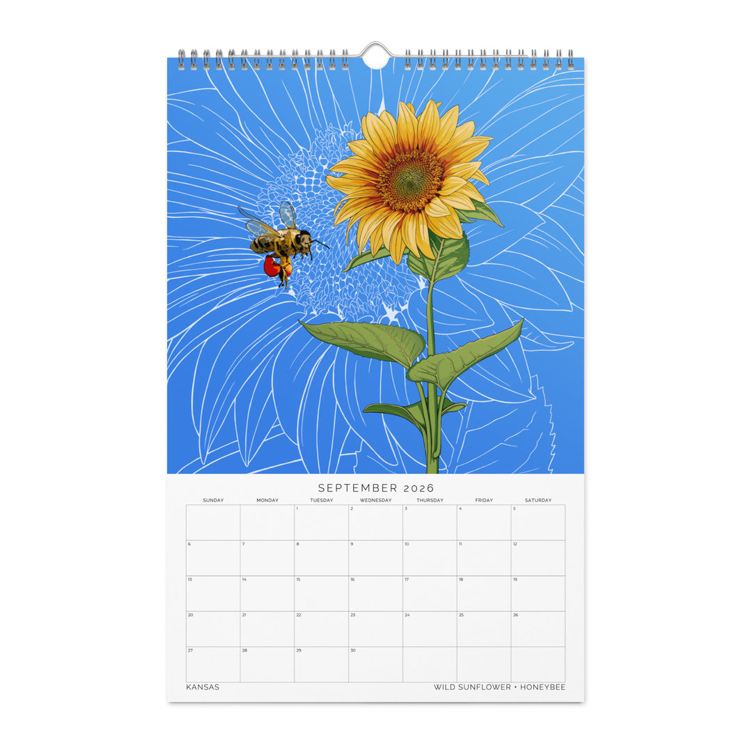 2026 State Flowers + Insects Wall Calendar – Midwestern States