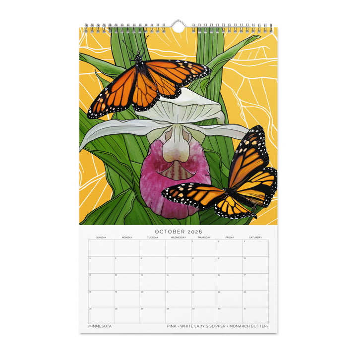2026 State Flowers + Insects Wall Calendar – Midwestern States