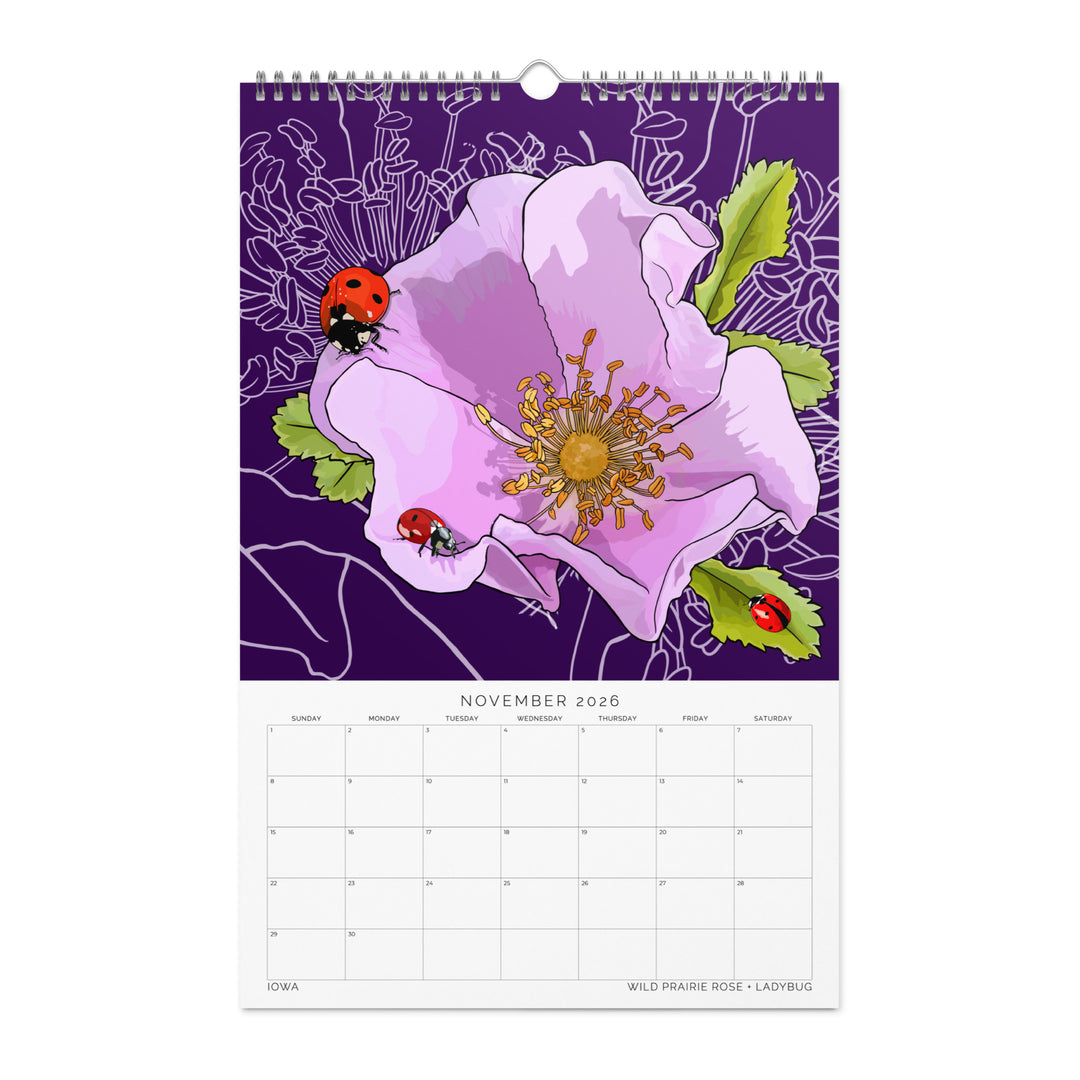 2026 State Flowers + Insects Wall Calendar – Midwestern States