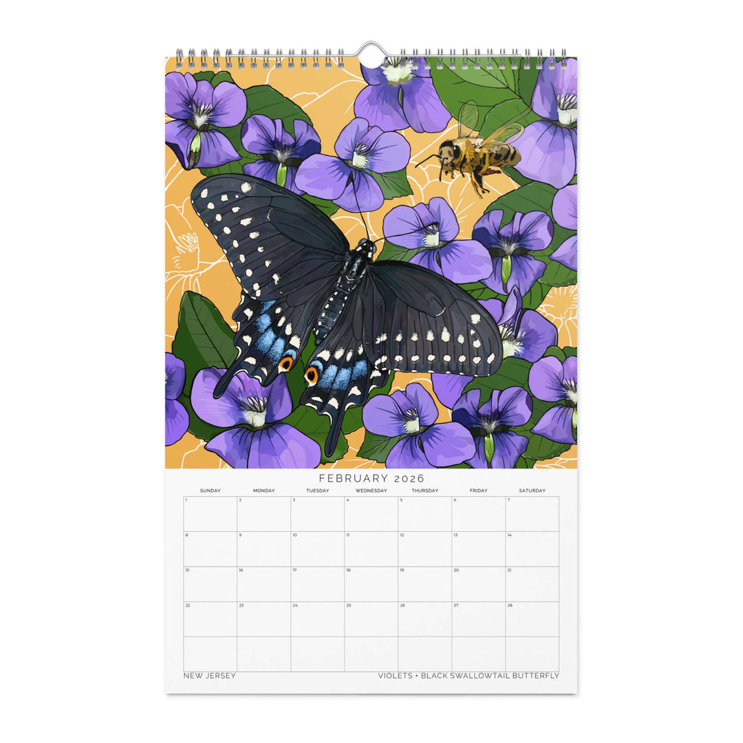 2026 State Flowers + Insects Wall Calendar – Northeastern States
