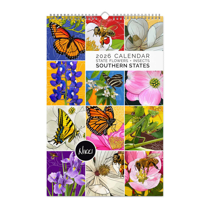 2026 State Flowers + Insects Wall Calendar – Southern States