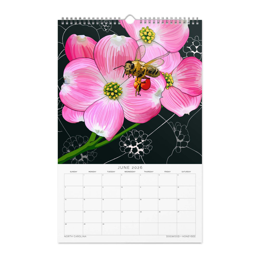 2026 State Flowers + Insects Wall Calendar – Southern States