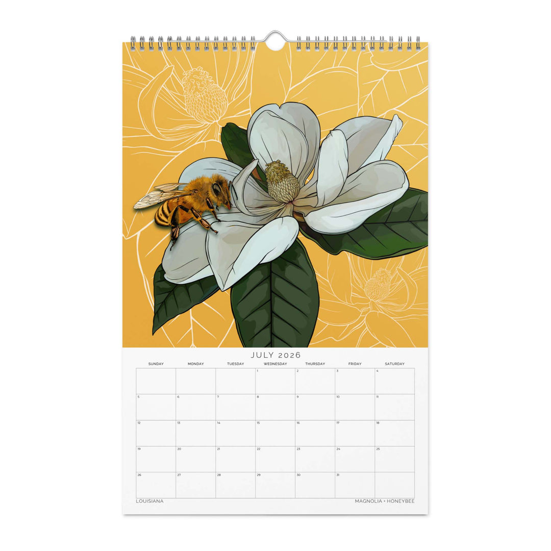 2026 State Flowers + Insects Wall Calendar – Southern States