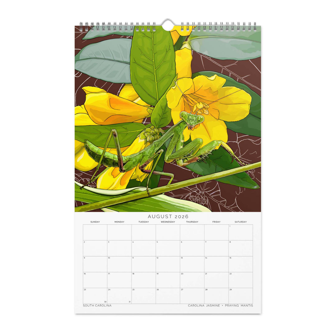 2026 State Flowers + Insects Wall Calendar – Southern States