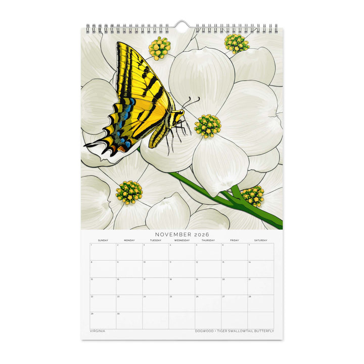 2026 State Flowers + Insects Wall Calendar – Southern States