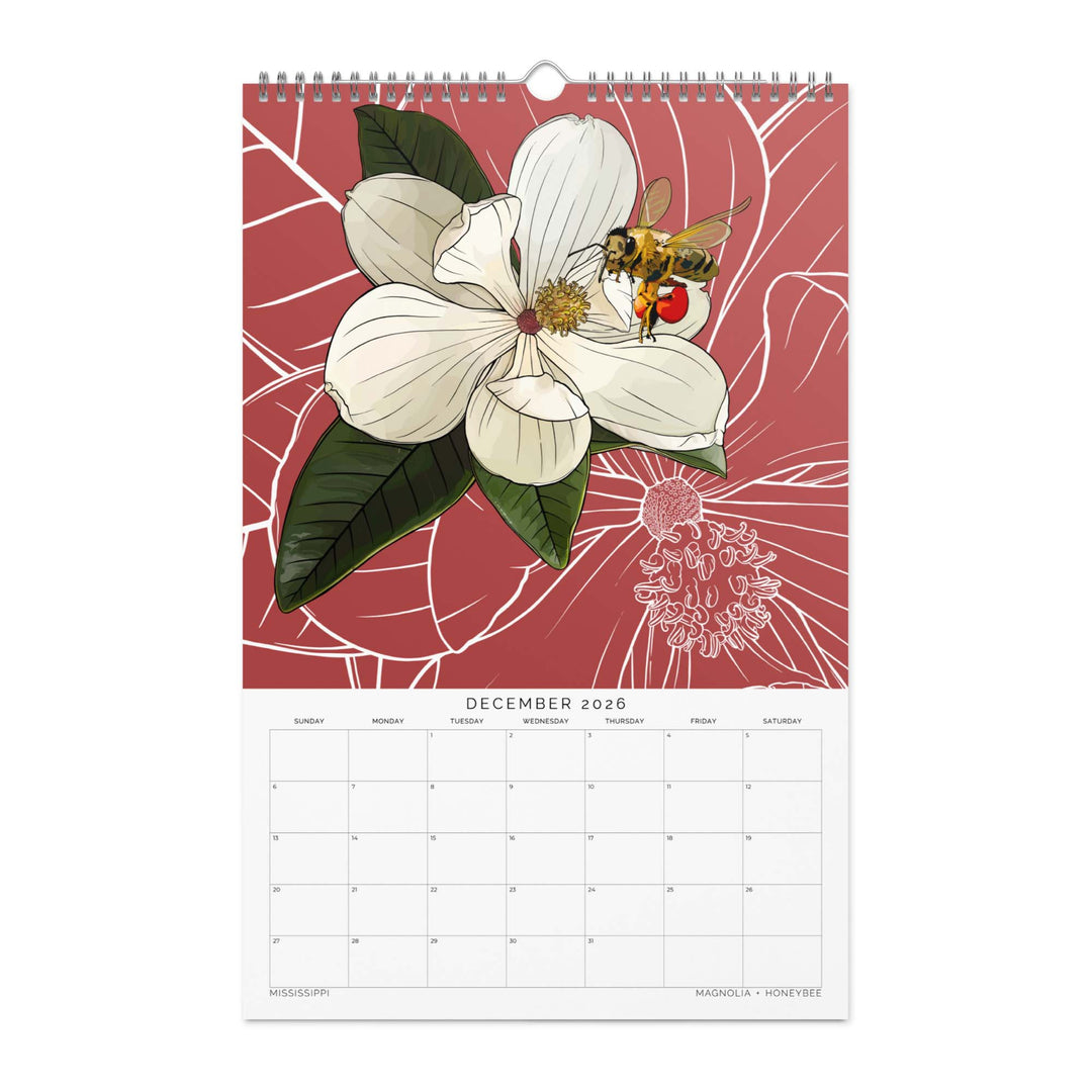 2026 State Flowers + Insects Wall Calendar – Southern States