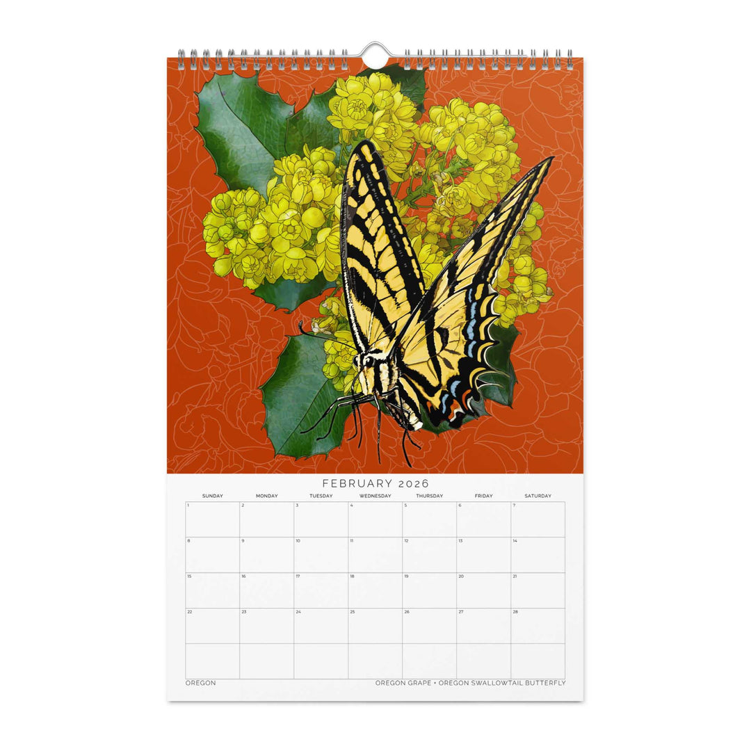 2026 State Flowers + Insects Wall Calendar – Western States