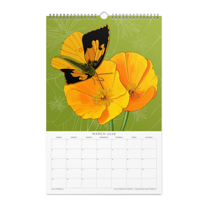 2026 State Flowers + Insects Wall Calendar – Western States