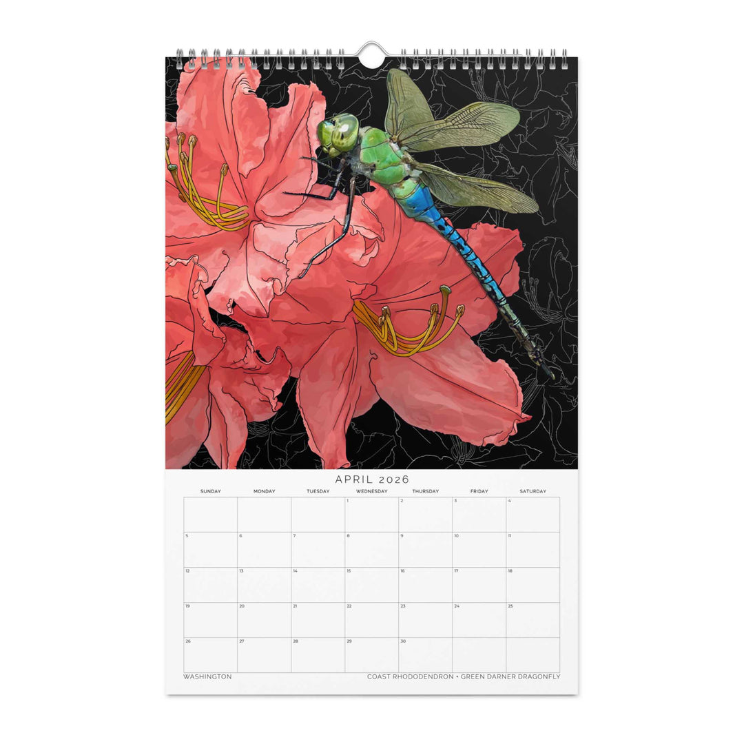 2026 State Flowers + Insects Wall Calendar – Western States