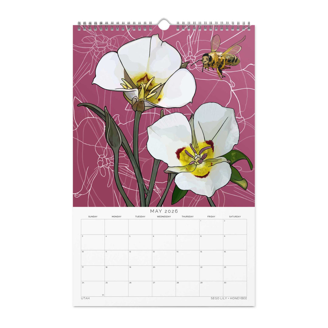 2026 State Flowers + Insects Wall Calendar – Western States