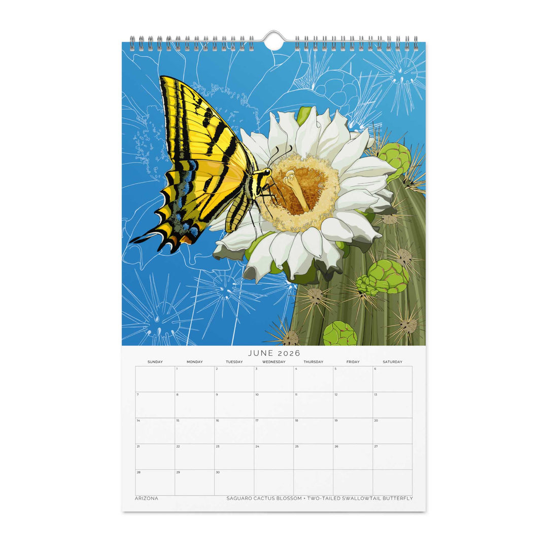 2026 State Flowers + Insects Wall Calendar – Western States