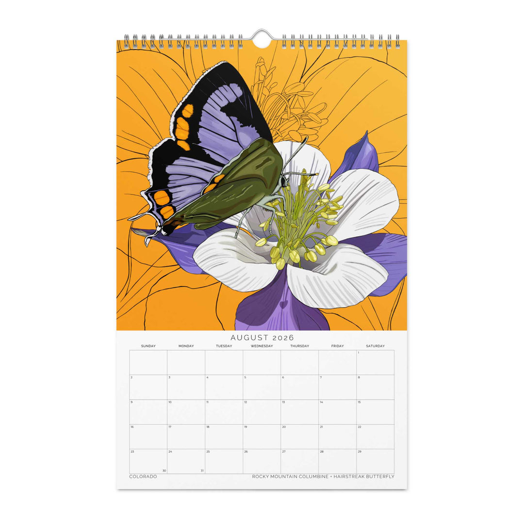 2026 State Flowers + Insects Wall Calendar – Western States