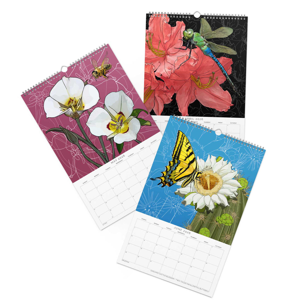 2026 State Flowers + Insects Wall Calendar – Western States