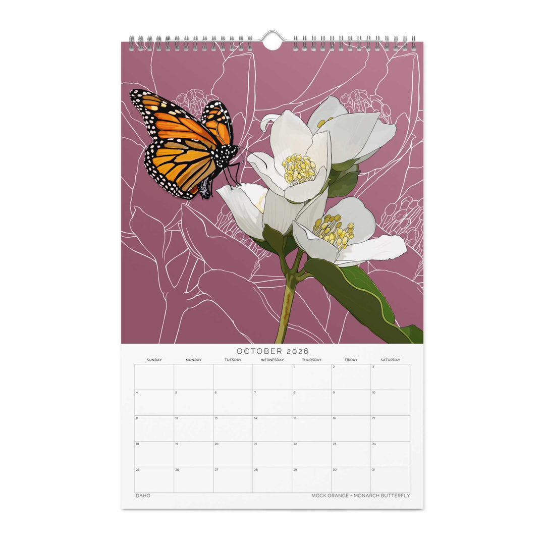 2026 State Flowers + Insects Wall Calendar – Western States