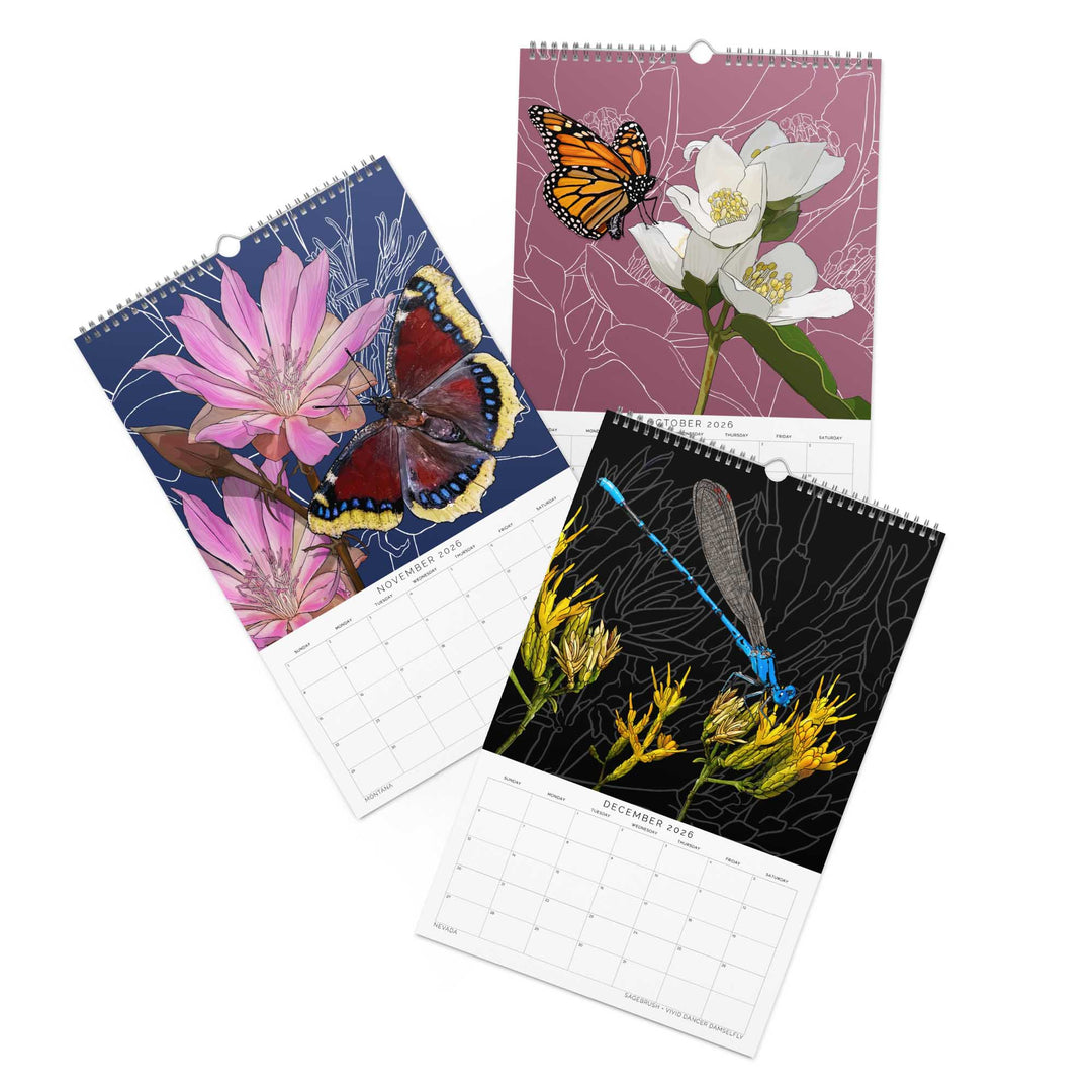 2026 State Flowers + Insects Wall Calendar – Western States
