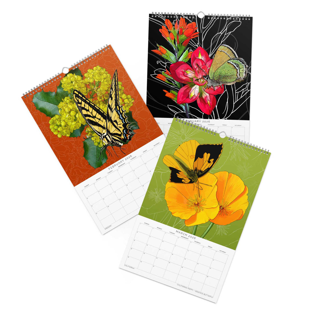 2026 State Flowers + Insects Wall Calendar – Western States